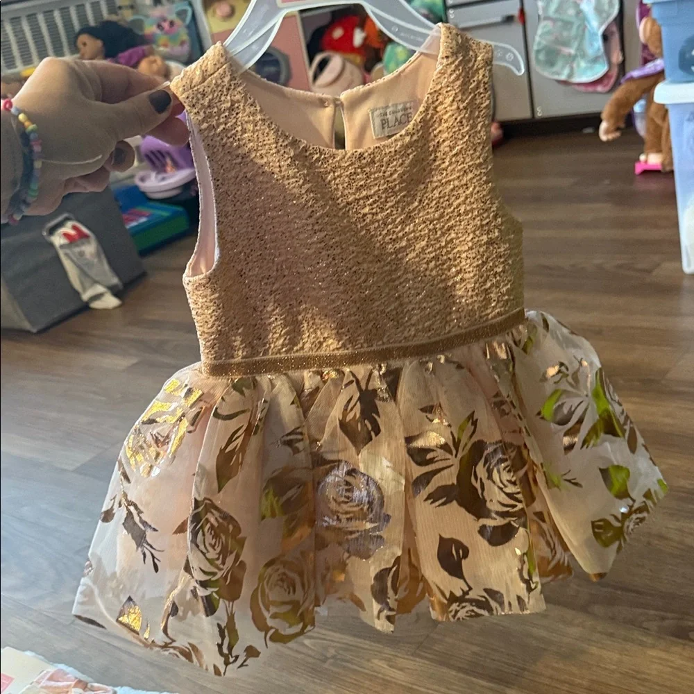 The Children's Place Shimmering Pink and Gold Floral Dress - Picture 3 of 5